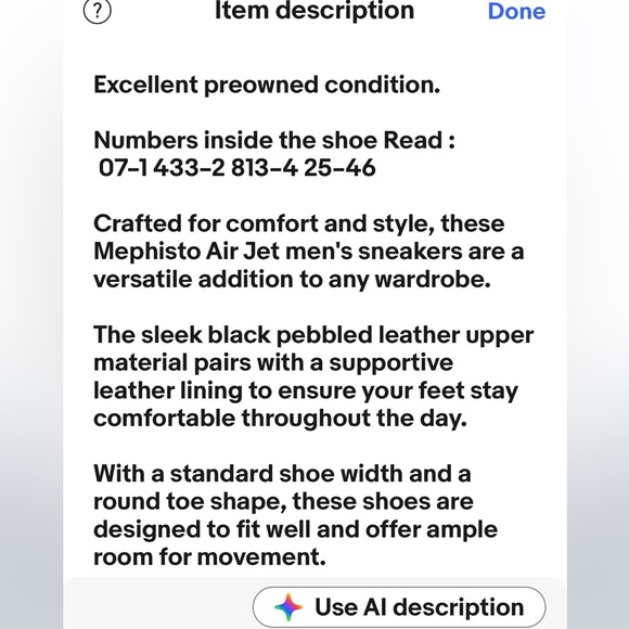 Mephisto Air Jet Black Pebbled Leather Mens 8.5 /07 1433 Walking Shoes EUC - Picture 15 of 16